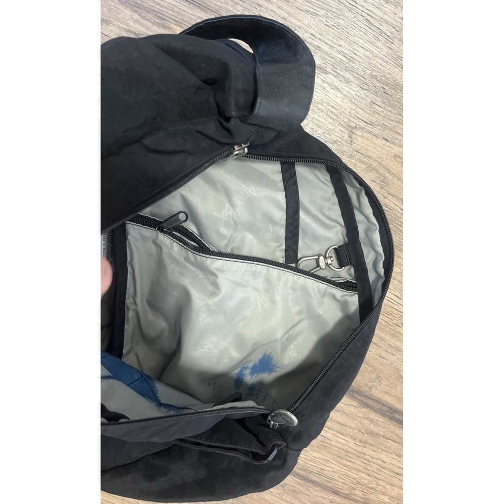 AmeriBag Healthy Back Sling Backpack Black Leather 19" Nylon Crossbody Daypack - Picture 13 of 14